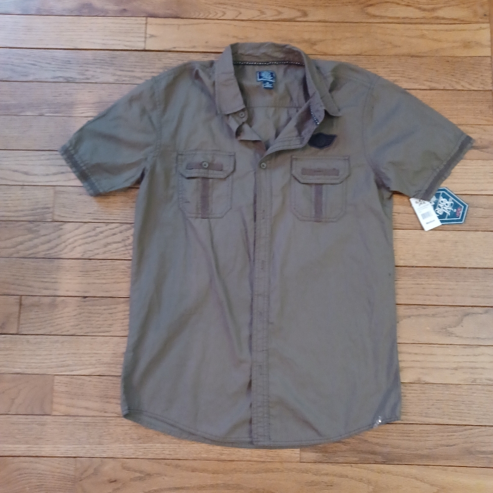 Boys Black Jack Green Short Sleeve Army Style Shirt